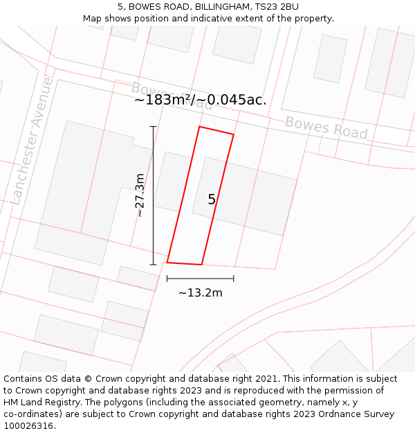 5, BOWES ROAD, BILLINGHAM, TS23 2BU: Plot and title map