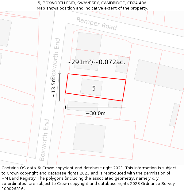 5, BOXWORTH END, SWAVESEY, CAMBRIDGE, CB24 4RA: Plot and title map