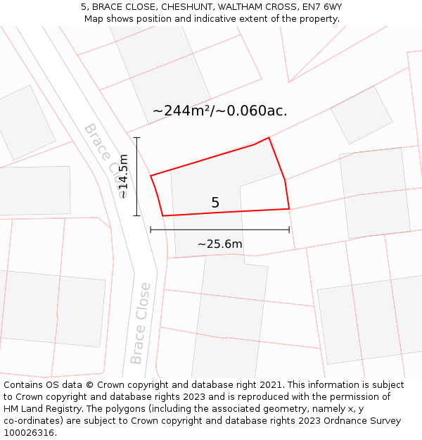 5, BRACE CLOSE, CHESHUNT, WALTHAM CROSS, EN7 6WY: Plot and title map