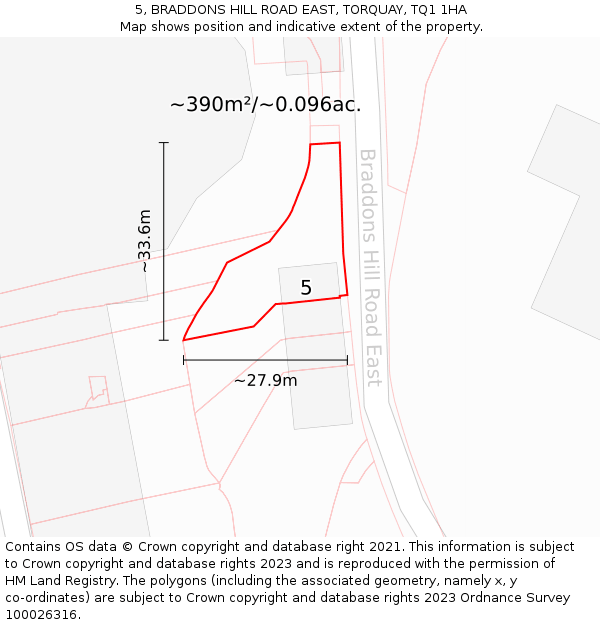 5, BRADDONS HILL ROAD EAST, TORQUAY, TQ1 1HA: Plot and title map