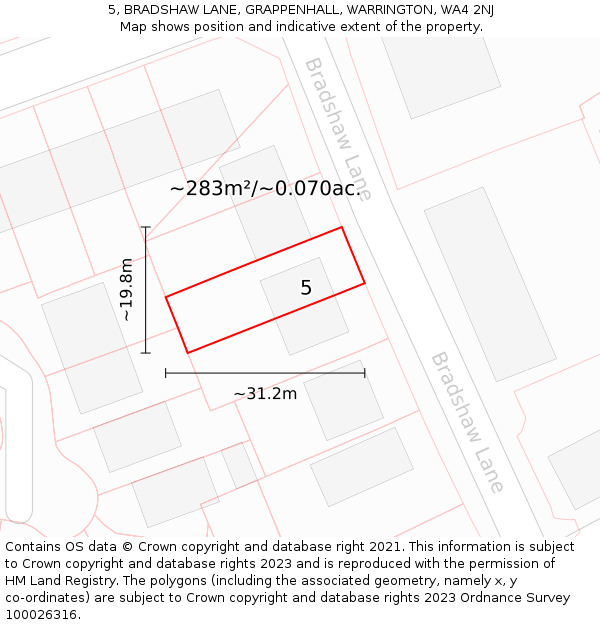 5, BRADSHAW LANE, GRAPPENHALL, WARRINGTON, WA4 2NJ: Plot and title map