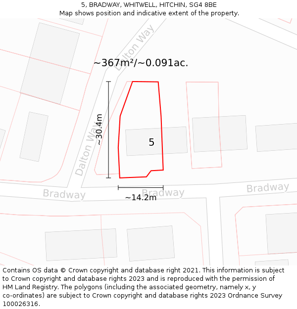 5, BRADWAY, WHITWELL, HITCHIN, SG4 8BE: Plot and title map