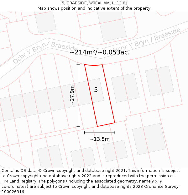 5, BRAESIDE, WREXHAM, LL13 8JJ: Plot and title map