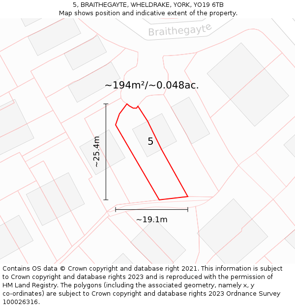 5, BRAITHEGAYTE, WHELDRAKE, YORK, YO19 6TB: Plot and title map