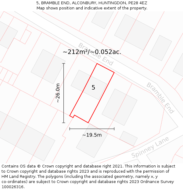 5, BRAMBLE END, ALCONBURY, HUNTINGDON, PE28 4EZ: Plot and title map