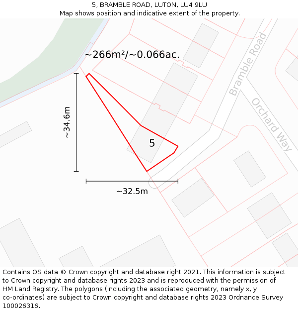 5, BRAMBLE ROAD, LUTON, LU4 9LU: Plot and title map