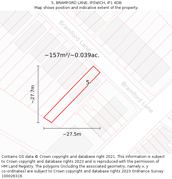 5, BRAMFORD LANE, IPSWICH, IP1 4DB: Plot and title map