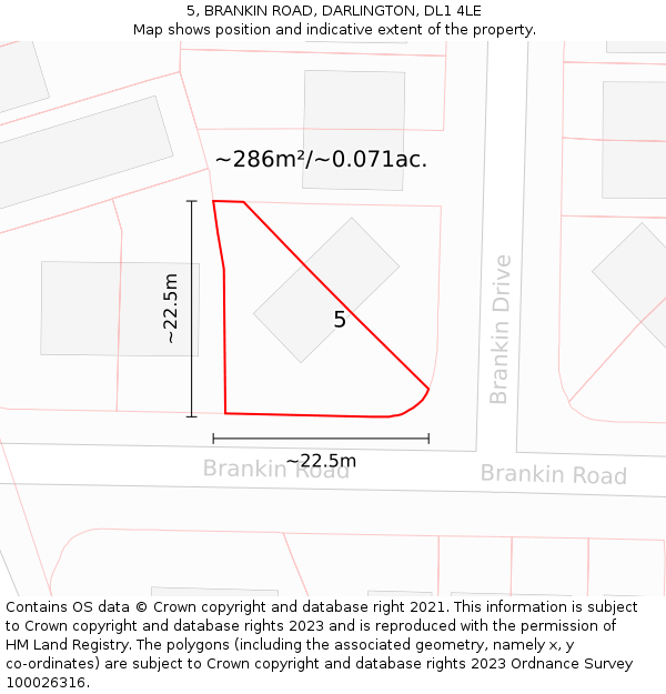 5, BRANKIN ROAD, DARLINGTON, DL1 4LE: Plot and title map