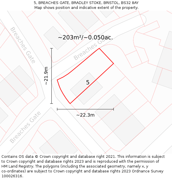 5, BREACHES GATE, BRADLEY STOKE, BRISTOL, BS32 8AY: Plot and title map