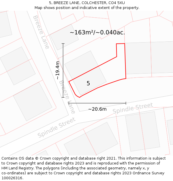 5, BREEZE LANE, COLCHESTER, CO4 5XU: Plot and title map