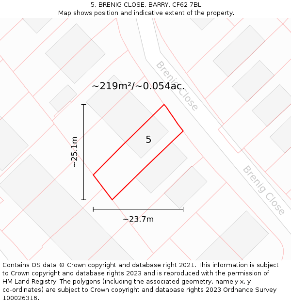 5, BRENIG CLOSE, BARRY, CF62 7BL: Plot and title map