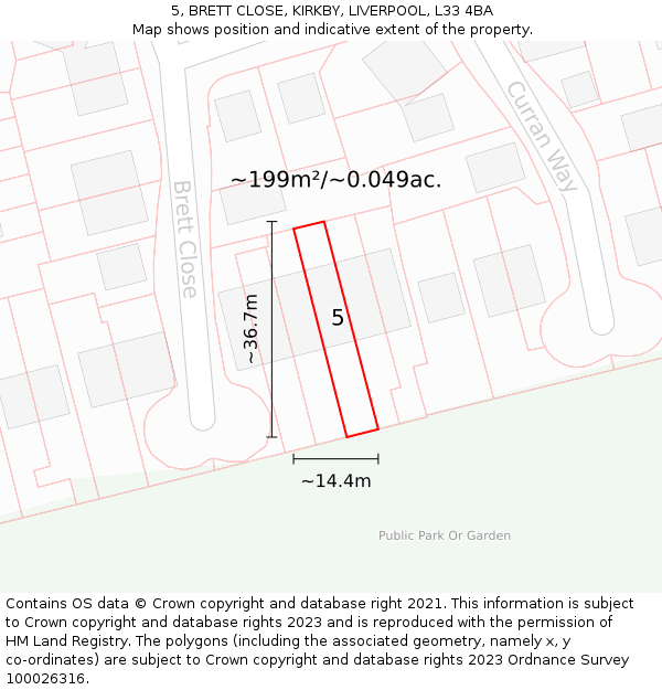 5, BRETT CLOSE, KIRKBY, LIVERPOOL, L33 4BA: Plot and title map