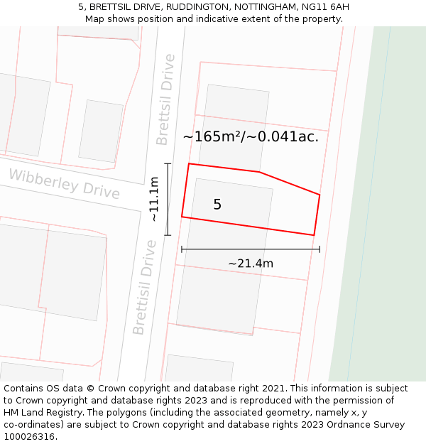 5, BRETTSIL DRIVE, RUDDINGTON, NOTTINGHAM, NG11 6AH: Plot and title map