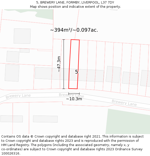 5, BREWERY LANE, FORMBY, LIVERPOOL, L37 7DY: Plot and title map