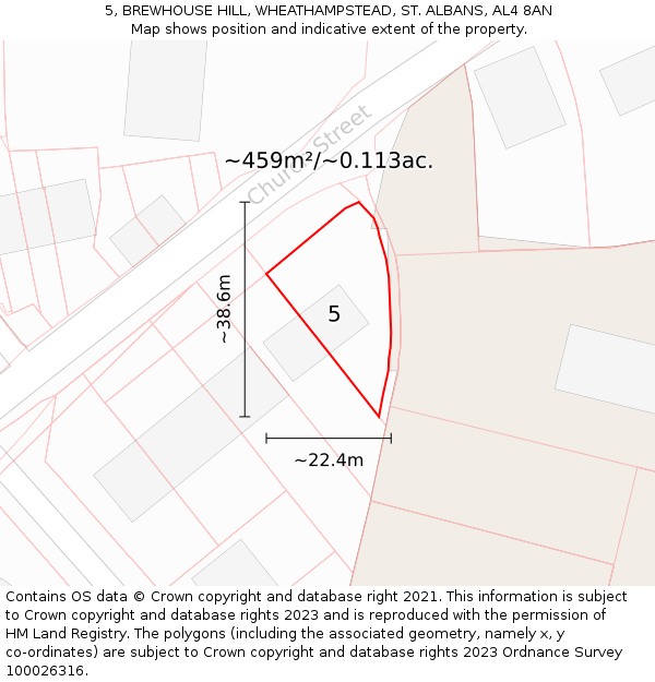 5, BREWHOUSE HILL, WHEATHAMPSTEAD, ST. ALBANS, AL4 8AN: Plot and title map