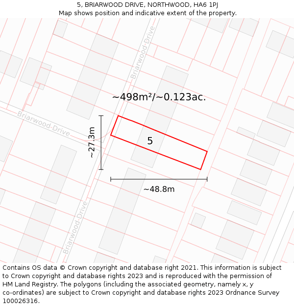 5, BRIARWOOD DRIVE, NORTHWOOD, HA6 1PJ: Plot and title map