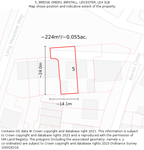 5, BRIDGE GREEN, BIRSTALL, LEICESTER, LE4 3LB: Plot and title map