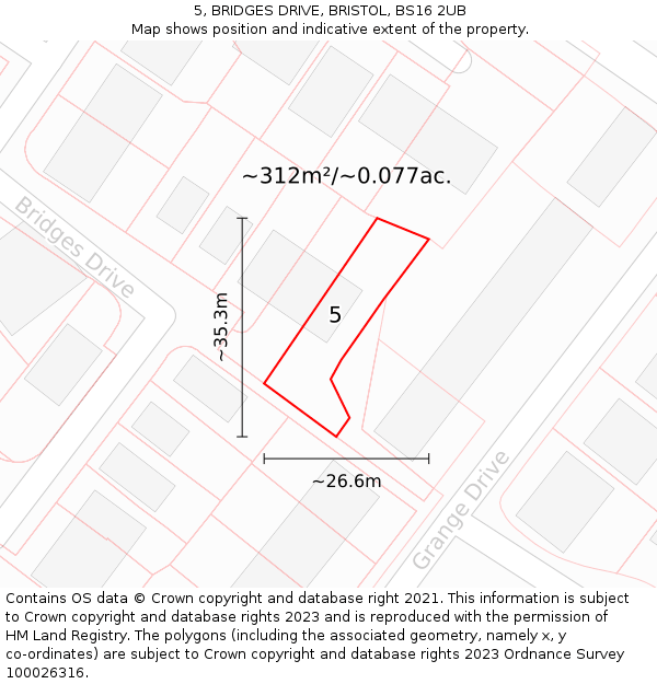 5, BRIDGES DRIVE, BRISTOL, BS16 2UB: Plot and title map