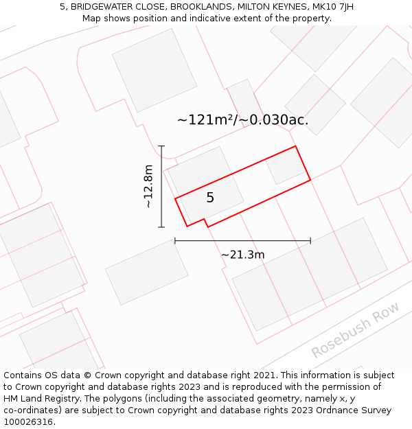 5, BRIDGEWATER CLOSE, BROOKLANDS, MILTON KEYNES, MK10 7JH: Plot and title map