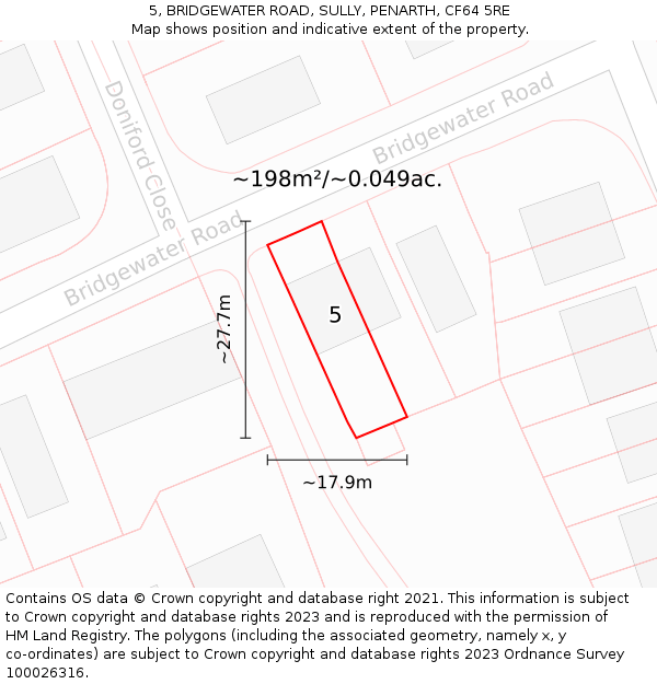 5, BRIDGEWATER ROAD, SULLY, PENARTH, CF64 5RE: Plot and title map