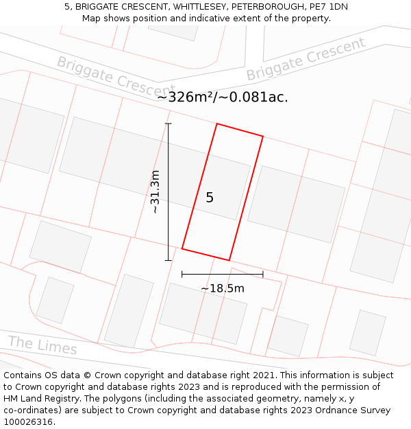 5, BRIGGATE CRESCENT, WHITTLESEY, PETERBOROUGH, PE7 1DN: Plot and title map