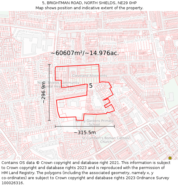 5, BRIGHTMAN ROAD, NORTH SHIELDS, NE29 0HP: Plot and title map