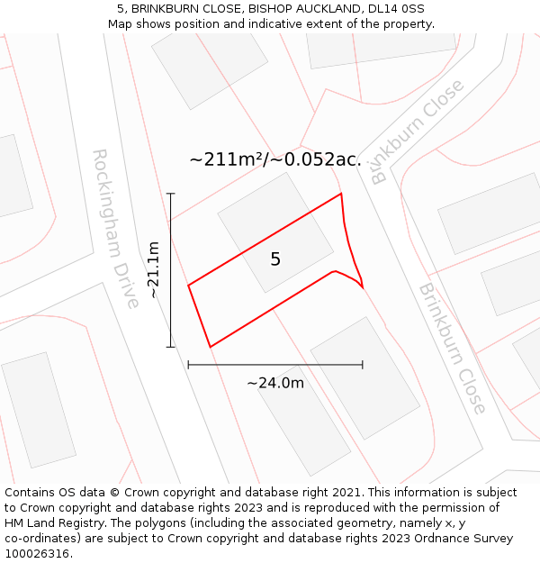 5, BRINKBURN CLOSE, BISHOP AUCKLAND, DL14 0SS: Plot and title map