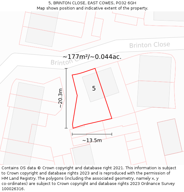 5, BRINTON CLOSE, EAST COWES, PO32 6GH: Plot and title map