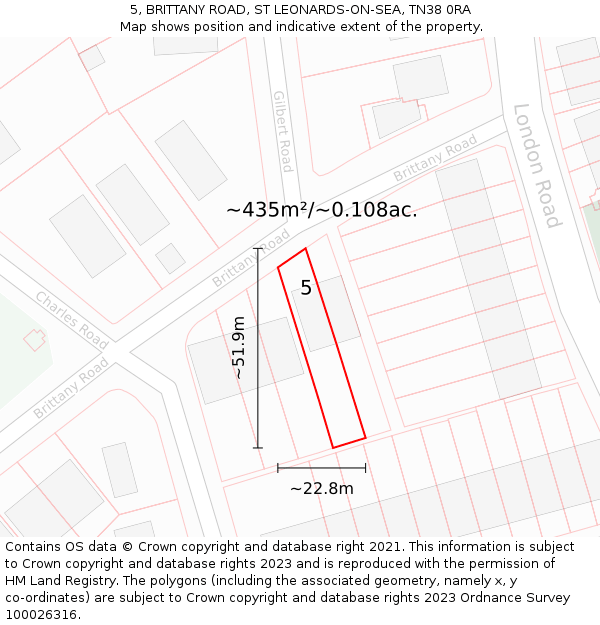 5, BRITTANY ROAD, ST LEONARDS-ON-SEA, TN38 0RA: Plot and title map