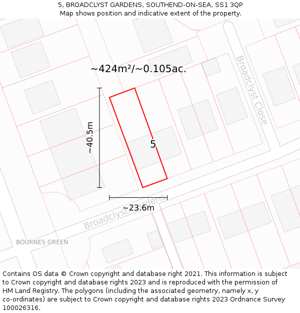 5, BROADCLYST GARDENS, SOUTHEND-ON-SEA, SS1 3QP: Plot and title map