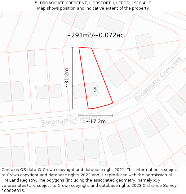 5, BROADGATE CRESCENT, HORSFORTH, LEEDS, LS18 4HG: Plot and title map