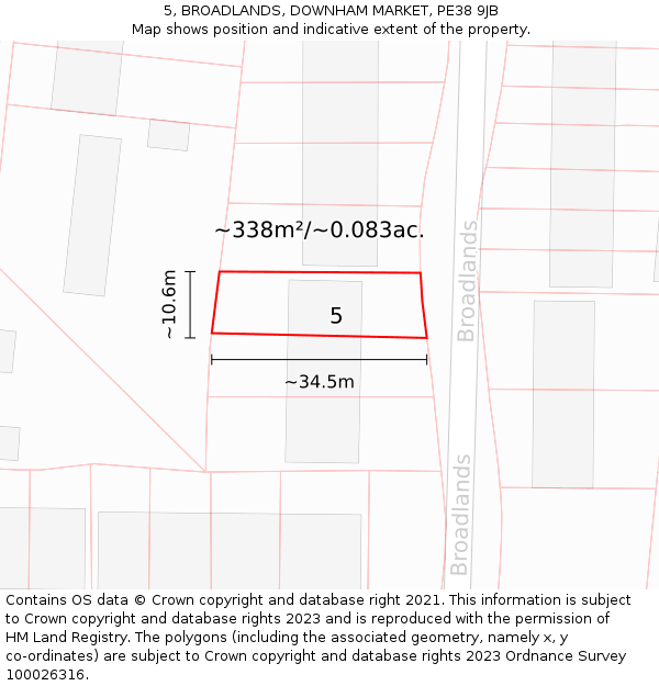 5, BROADLANDS, DOWNHAM MARKET, PE38 9JB: Plot and title map