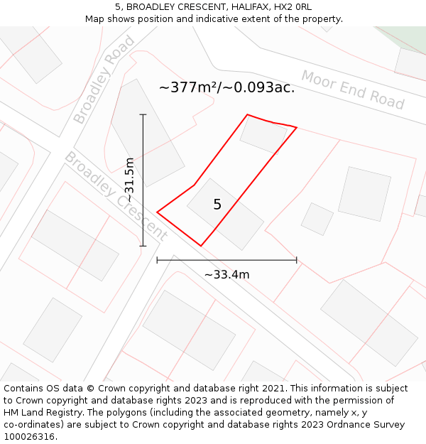 5, BROADLEY CRESCENT, HALIFAX, HX2 0RL: Plot and title map