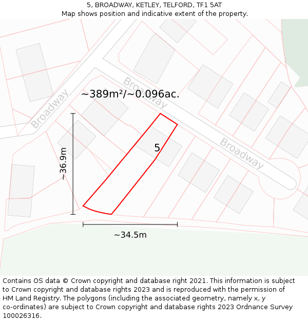 5, BROADWAY, KETLEY, TELFORD, TF1 5AT: Plot and title map