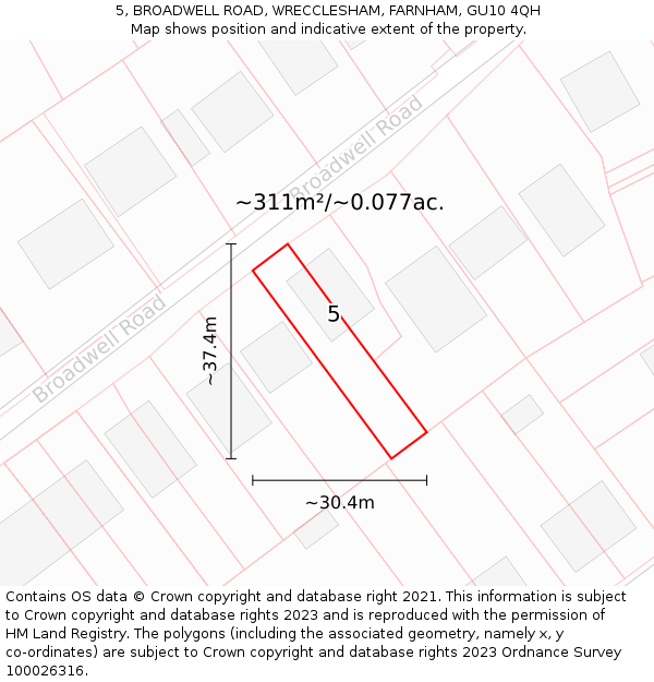 5, BROADWELL ROAD, WRECCLESHAM, FARNHAM, GU10 4QH: Plot and title map