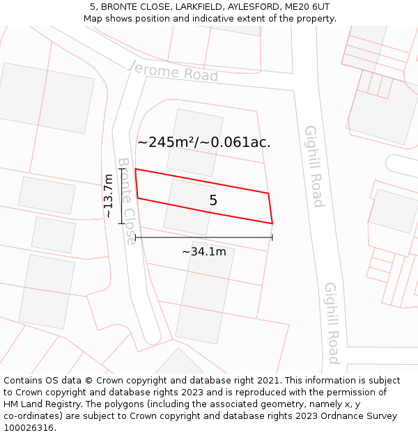 5, BRONTE CLOSE, LARKFIELD, AYLESFORD, ME20 6UT: Plot and title map