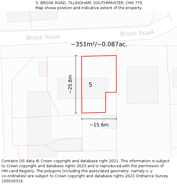 5, BROOK ROAD, TILLINGHAM, SOUTHMINSTER, CM0 7TS: Plot and title map