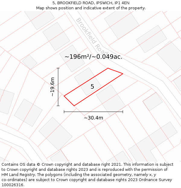 5, BROOKFIELD ROAD, IPSWICH, IP1 4EN: Plot and title map