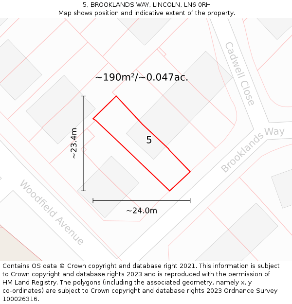 5, BROOKLANDS WAY, LINCOLN, LN6 0RH: Plot and title map