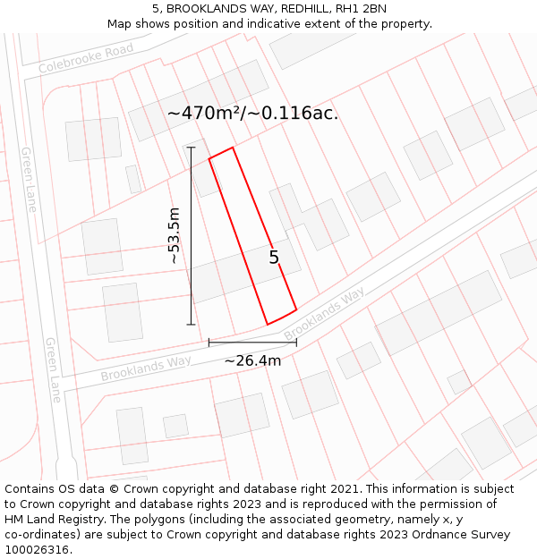 5, BROOKLANDS WAY, REDHILL, RH1 2BN: Plot and title map