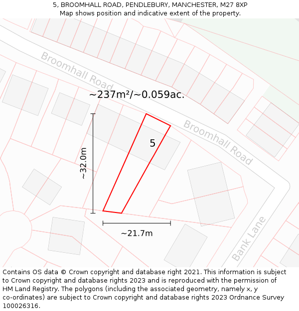 5, BROOMHALL ROAD, PENDLEBURY, MANCHESTER, M27 8XP: Plot and title map