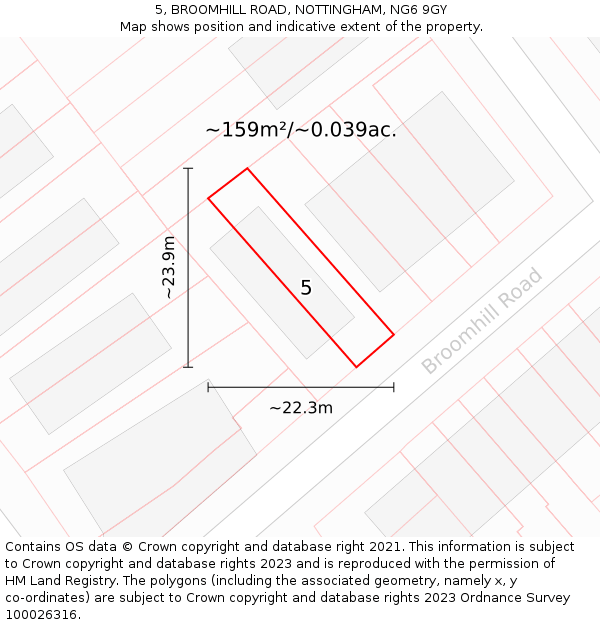 5, BROOMHILL ROAD, NOTTINGHAM, NG6 9GY: Plot and title map