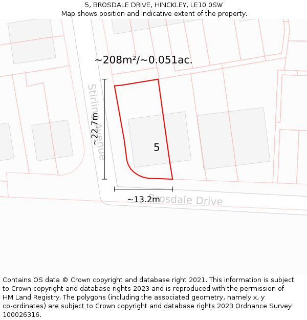 5, BROSDALE DRIVE, HINCKLEY, LE10 0SW: Plot and title map