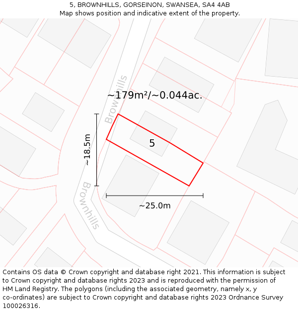 5, BROWNHILLS, GORSEINON, SWANSEA, SA4 4AB: Plot and title map