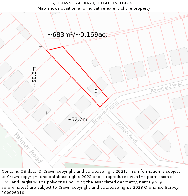 5, BROWNLEAF ROAD, BRIGHTON, BN2 6LD: Plot and title map