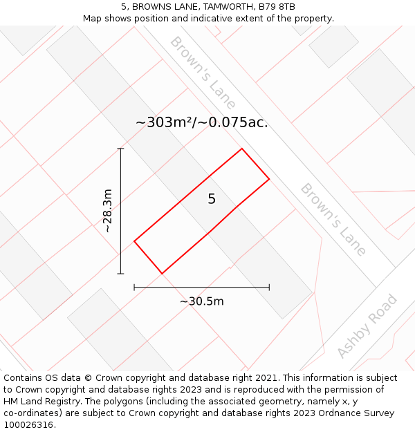 5, BROWNS LANE, TAMWORTH, B79 8TB: Plot and title map