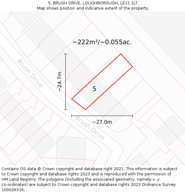 5, BRUSH DRIVE, LOUGHBOROUGH, LE11 1LT: Plot and title map