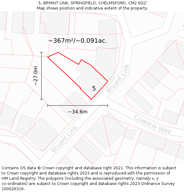 5, BRYANT LINK, SPRINGFIELD, CHELMSFORD, CM2 6GZ: Plot and title map