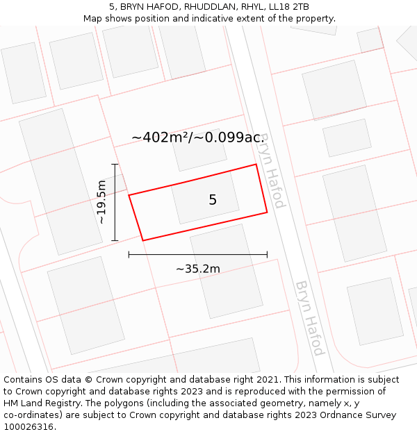 5, BRYN HAFOD, RHUDDLAN, RHYL, LL18 2TB: Plot and title map