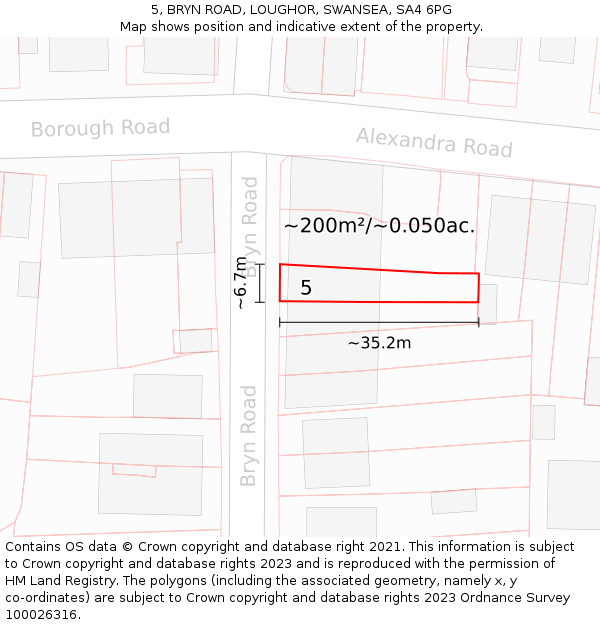 5, BRYN ROAD, LOUGHOR, SWANSEA, SA4 6PG: Plot and title map